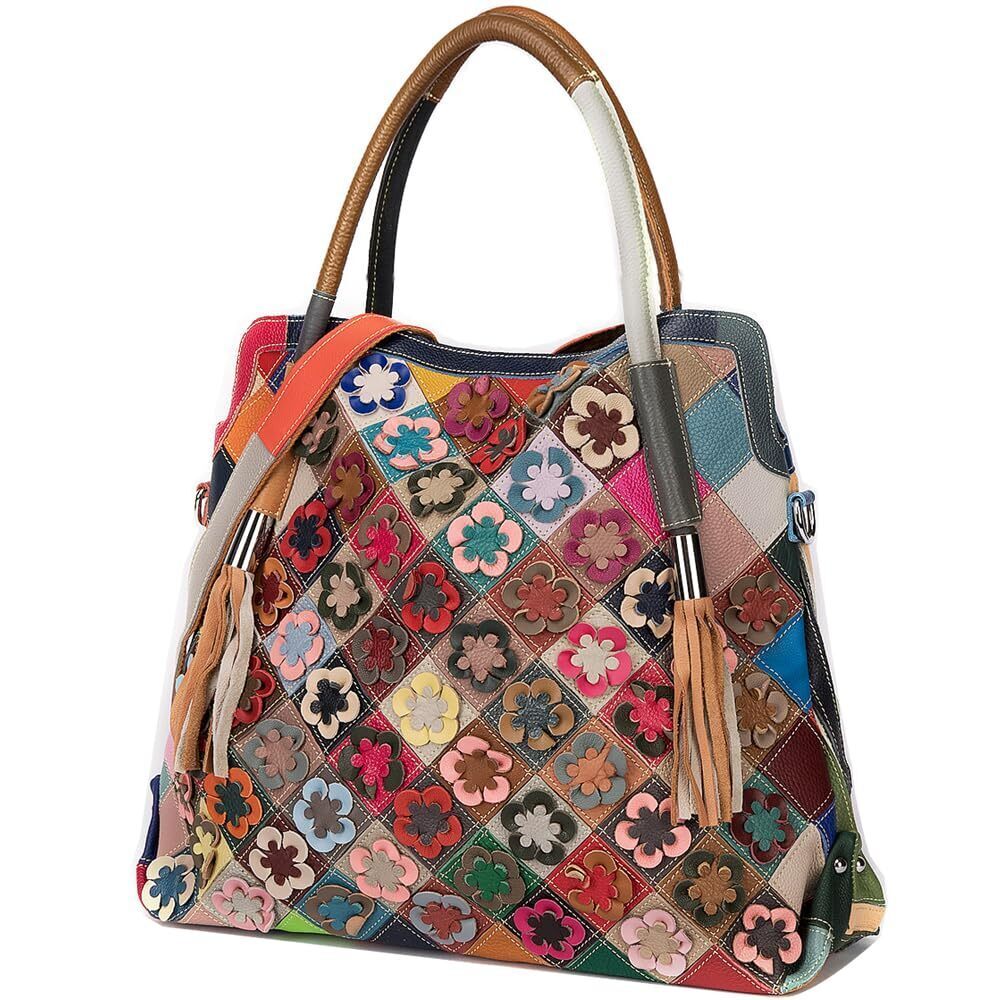 3690 Leather Handbags Purses Floral Shoulder Bags Hobo Handbag Multicolor
